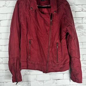 Max Jeans Women's Muted Red Moto Grunge Jacket | XL